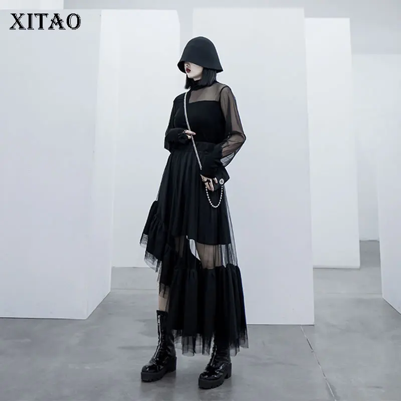 XITAO/Асимметричная кружевная юбка модная плиссированная маленькая свежая