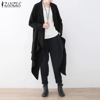 

Autumn Women Cardigan ZANZEA 2020 Thin Coat Jackets Waterfall Neck Long Sleeve Asymmetrical Outerwear Tunic Overcoat Plus Size