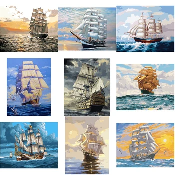

50x40cm Paints By Numbers Scenery Pictures Oil Drawing By Numbers Ship Home Decoration Full Set Coloring By Numbers