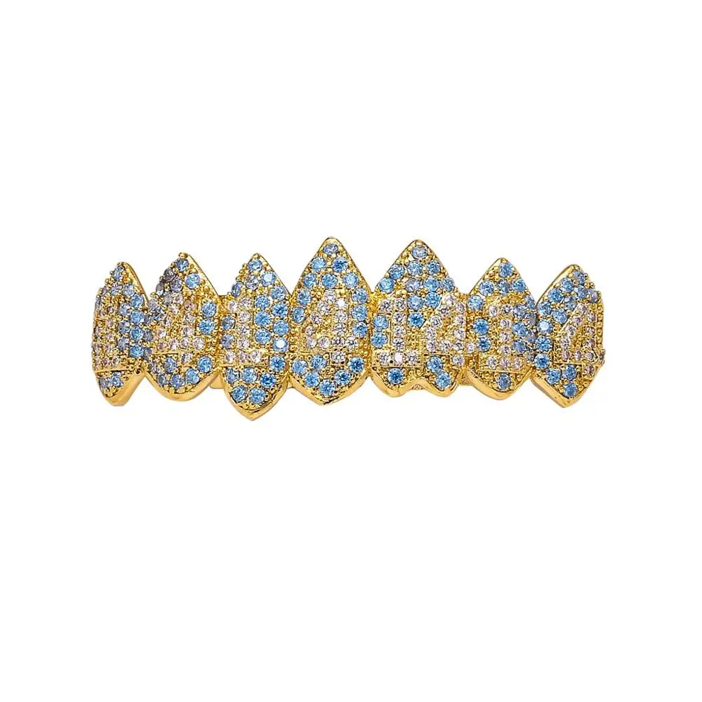 Новинка 1414 GRILLZ подтяжки для Хэллоуина восемь зубов Клыки Вампира Циркон хип-хоп подтяжки - Окраска металла: Gold Bottom