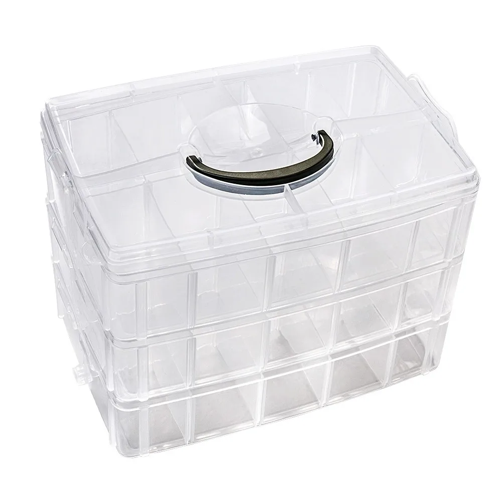 Jewelry Storage Box 3 Layers 30 Compartments Clear Container Organizer Case