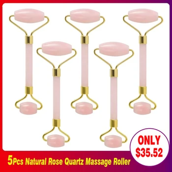 

5Pcs/lot Natural Rose Quartz Crystal Face Roller Eye Facial Beauty Massager Neck Arm Slim Relax Muscle Massage Beauty Tools