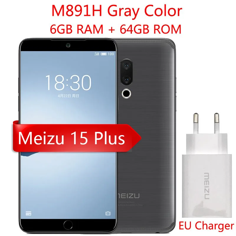 M891H Gray 6G 64G Официальная глобальная версия Meizu 15 Plus, 4G, LTE, 6G, 64G, 128G, Exynos 8895, четыре ядра, 5,95 дюйма, 1440 P, быстрая зарядка, отпечаток пальца, сотовый телефон - Цвет: M891H Gray 6G 64G