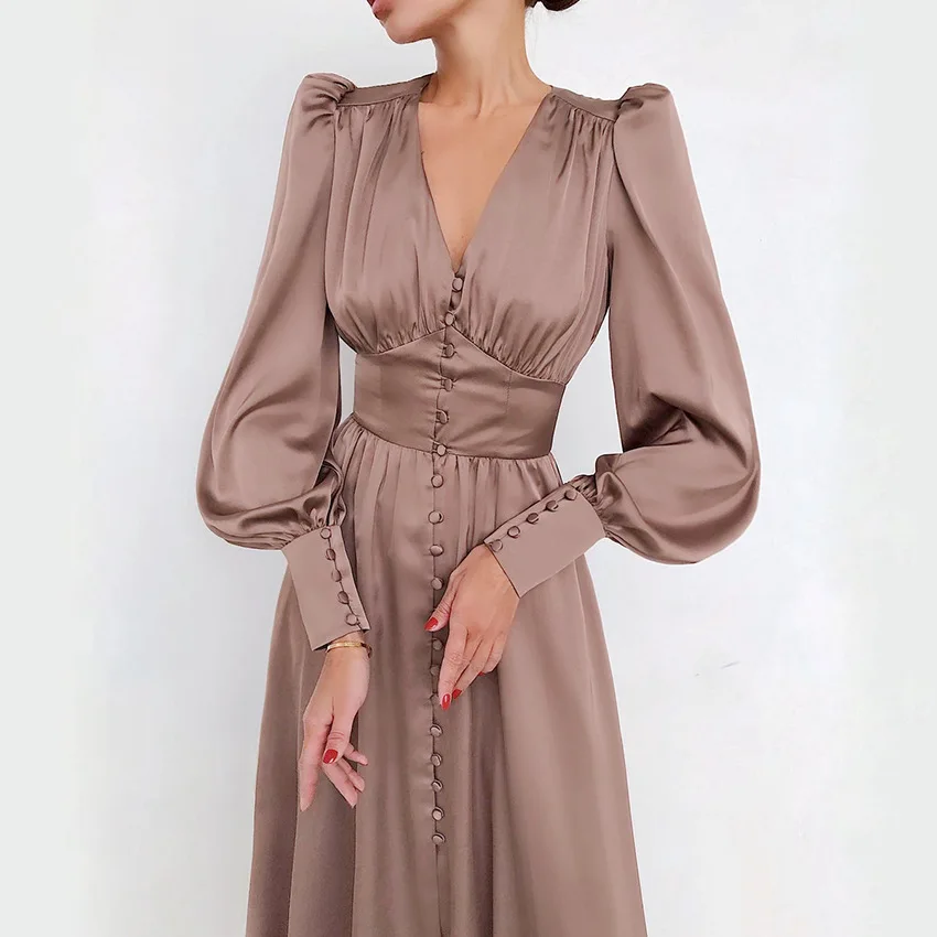 party gown eDressU Elegant Evening Party Dress Silk Satin Mid-Calf High Quality Empire Buttons Vintage Wedding Guest Maxi Dress SJY-6899 dinner dresses for ladies