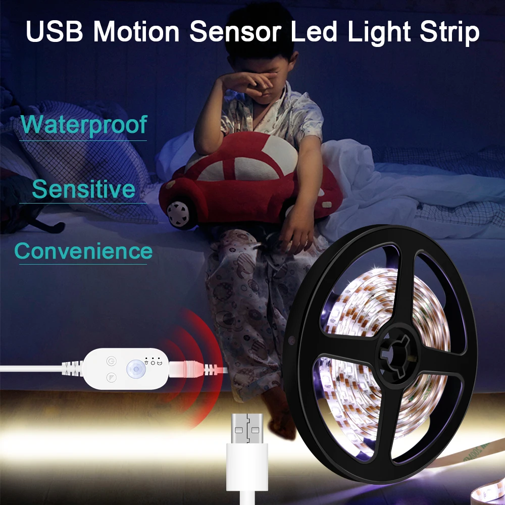 5V LED Strip USB Motion Sensor Light Tape 2835 PIR Waterproof Lamp Tira 0.5M 1M 2M 3M 4M 5M TV BackLight LED Lights For Bedroom