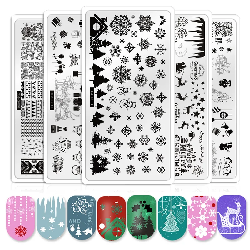 

Christmas Nail Art Stamping Plates Snowflake Tree Halloween Ghost Pumpkin Pattern Manicure Image Nails Stencil Template Tools