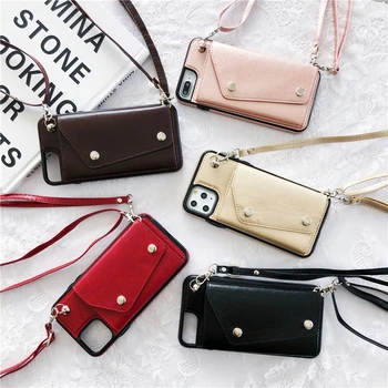 

Wallet Strap Case For Iphone11 pro max 7 8 6 6S Plus XS max X XR Case Cover Luxury Leather Card Shoulder Lanyard phone Bag Capa