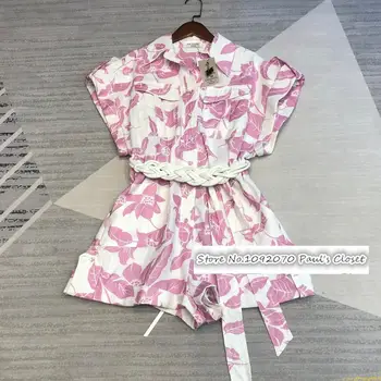 

LILYPAUL Women 100% Linen Floral Print Playsuit With A Belt Playsuits