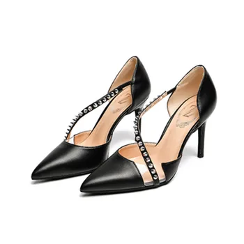 

2020 spring and summer new French girl high heels net red high heels rivet pointed black single shoes special sale