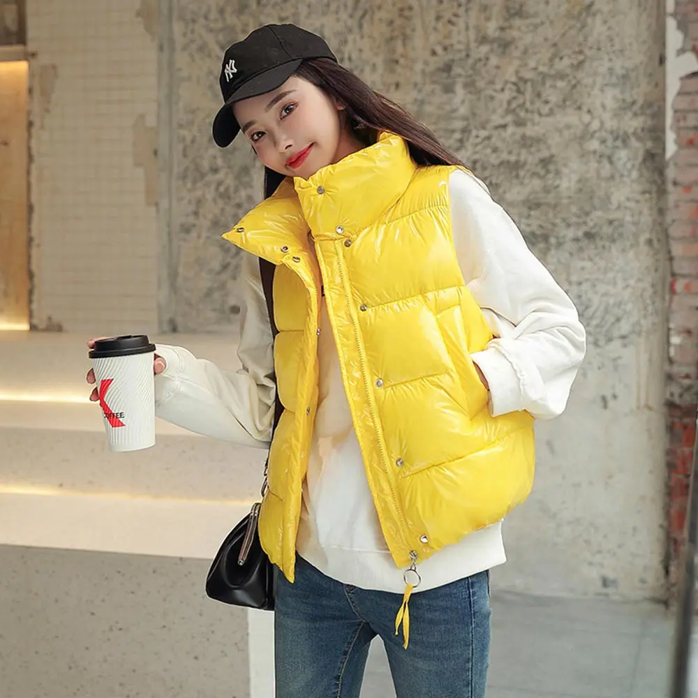 Vielleicht осень-зима жилет, женский жилет с воротником-стойкой и коротким рукавом, хлопок, жилет, зимний жилет блестящая куртка без рукавов