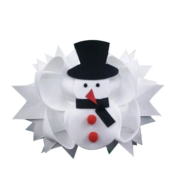 

12P 5" Christmas hair Bows Hair clip Christmas Wear a hat snowman bows White webbing Handmade Hair accessory hair clip for girl