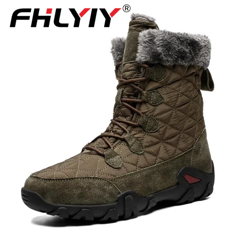 Green Fhlyiy/Брендовые мужские ботинки; мужские зимние ботинки из коровьей кожи; очень теплые зимние ботильоны; водонепроницаемые ботинки в байкерском стиле; кроссовки - Цвет: Green