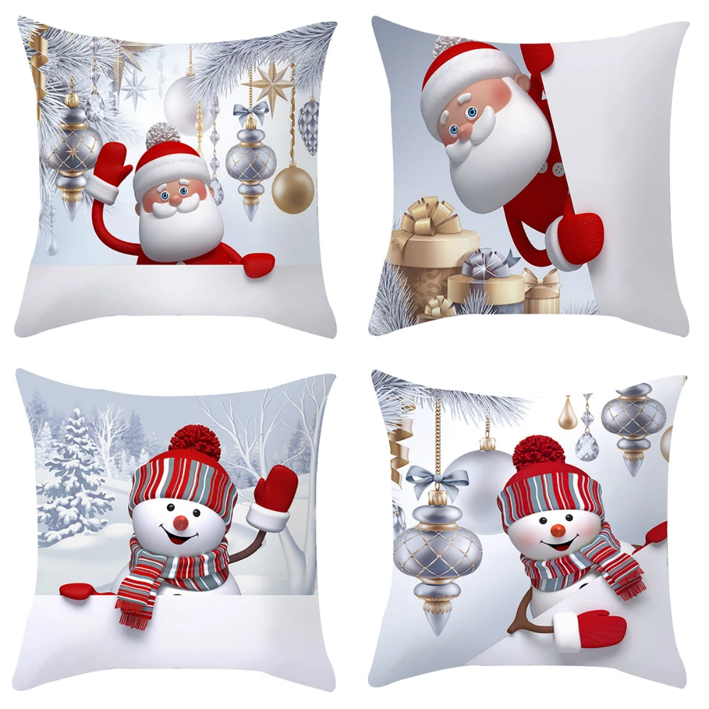 Личи розовый Рождество Снеговик-Подушка Чехол 45x45 см красочные полиэфирные Peachskin наволочки для спальни дома офиса