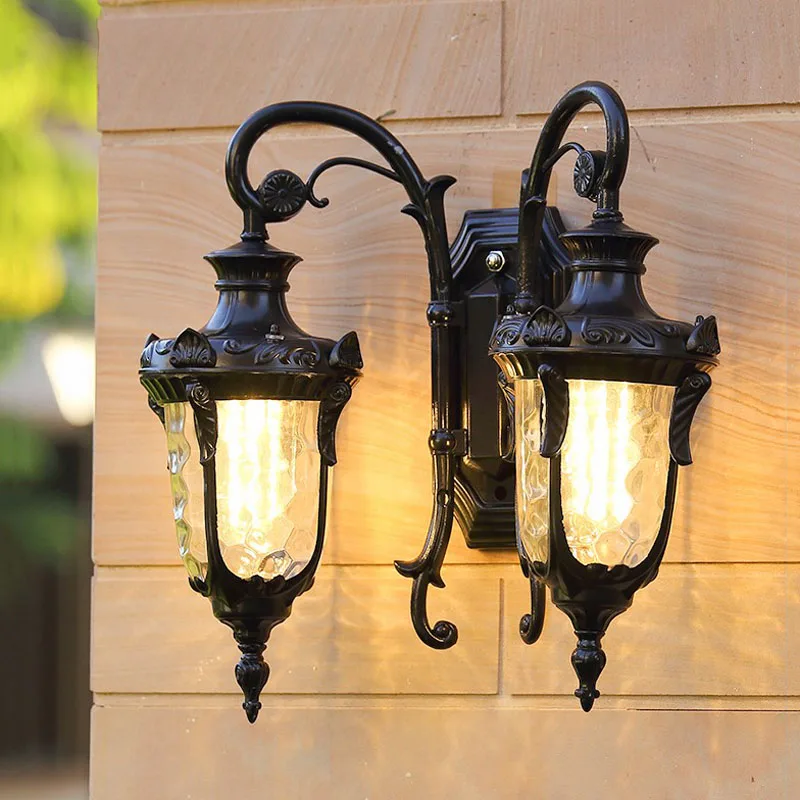 Double Heads Outdoor Waterproof Wall Lamp European Retro Villa Exterior Wall Entrance Balcony Corridor Courtyard Wall Lamp 6