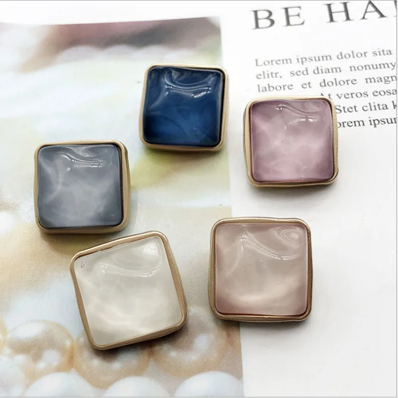 Square Wave Stone Metal Combination Button DIY Sweater Coat Alloy Hand-sewn Color Decorative 10Pcs/lot HS20109-2 | Дом и сад
