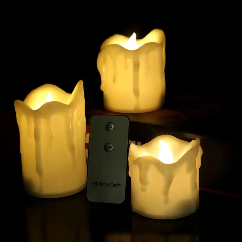 Flameless Votive Candles Battery Operated Flickering LED Tea Light Set of 3