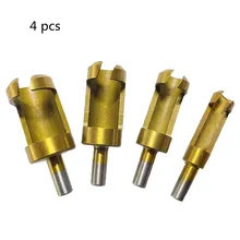 

4 Pcs Titanium-Plated Woodworking Hole Opener Small Round Shank Cork Bit Flashlight Reaming Bit Power Tool Accessories