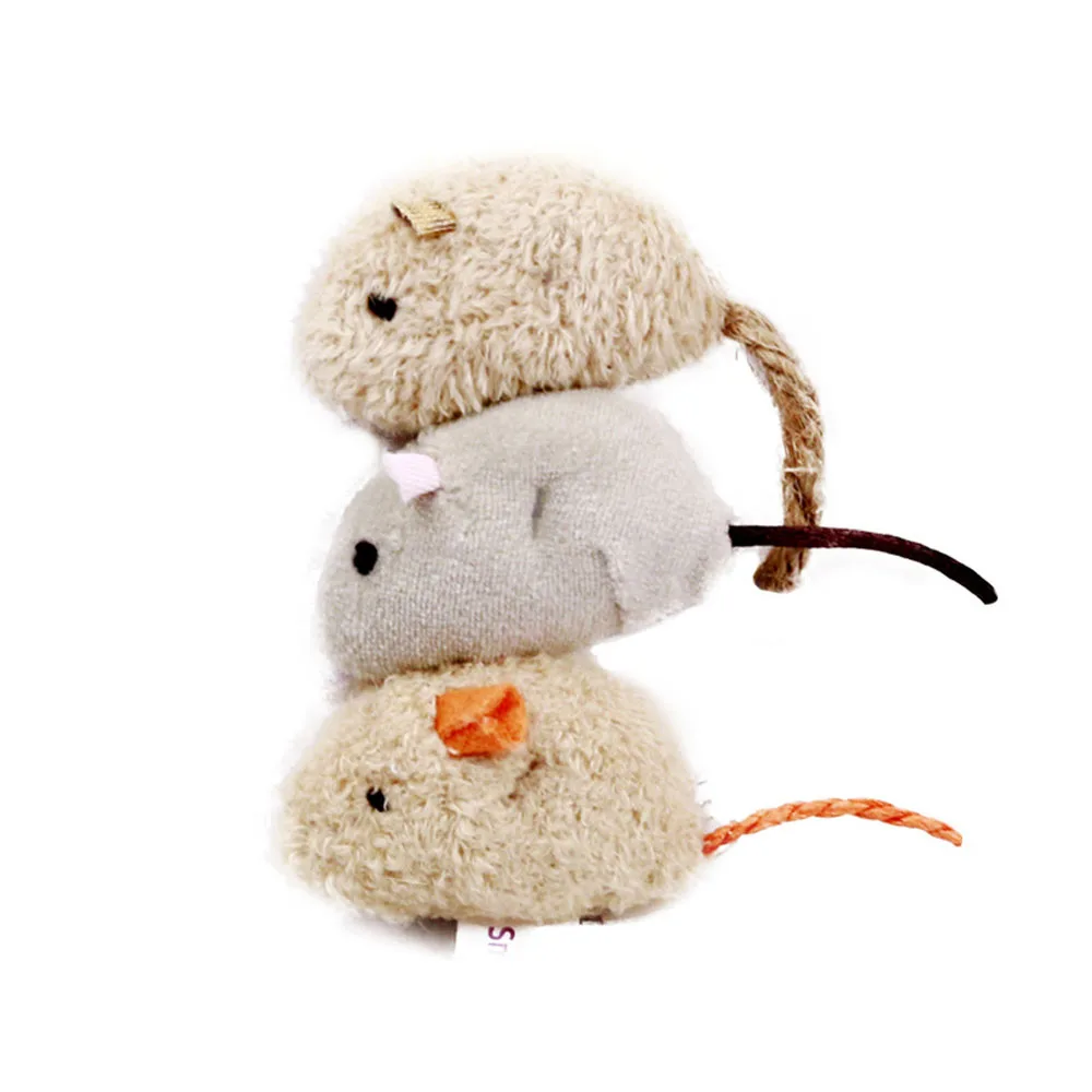 3pcs/set Plush Simulation Mice Toy Rat Squeak Noise Sound Pet Cat Toys Mouse Interactive Playing Supplies Pets Accessories
