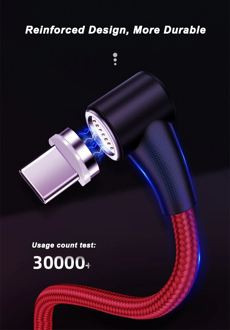 90 градусов 3A светодиодный магнитный Micro usb type-C кабель для быстрой зарядки для iPhone SAMSUNG XIAOMI HUAWEI LG Quick Charge 3,0 провод