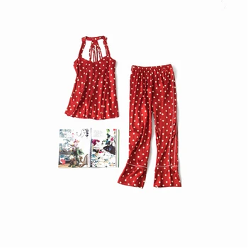 

Pajamas suspenders trousers suit polka dot summer two-piece set casual fashion loose homewear woman's pajamas Sleepwear 2020