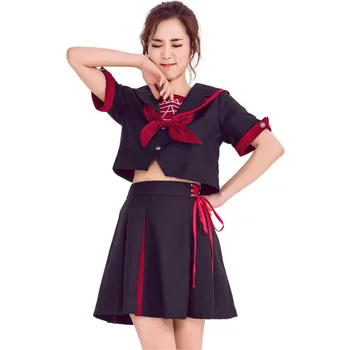 

Black jk uniform Sailor Suit School Wear Women girl School Uniform Soft Punk Lolita Magic Front Halloween Fashion costumes