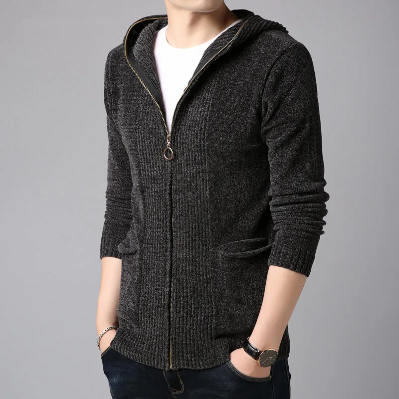^*Best Offers 2019 Brand Sweater Men Autumn Winter Thick Warm Cashmere Wool Cardigan Men Streetwear Fashion Hooded Sweater Coat Men
