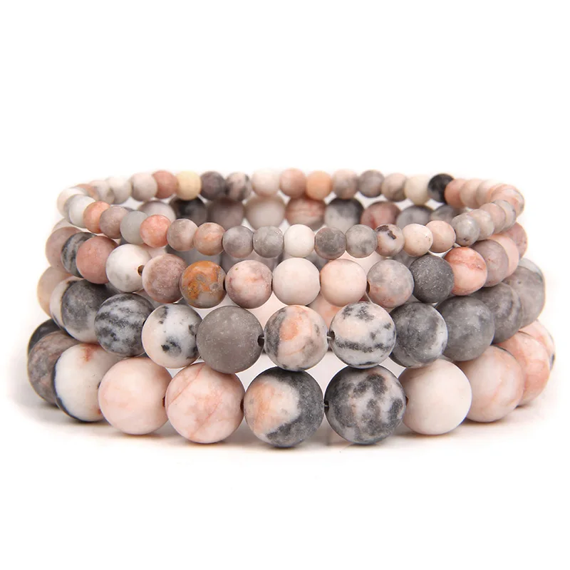 Bracelets faits à la main en pierre de table zèbre rose conviviale ré naturel, 256 perles de pierre, bijoux de méditation de yoga, cadeau pour femmes et hommes, 1PC