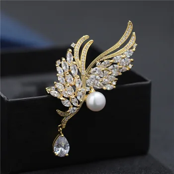 

Pearl Brooch Freshwater Wings Zircon Brooches For women Light Luxury Clothing Accessories Wedding Party Fine Jewelry