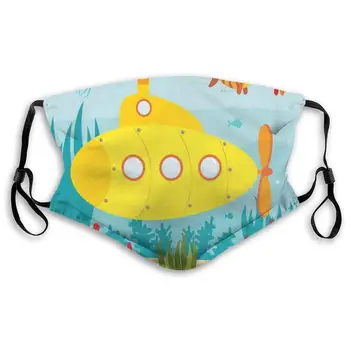 

NYF Sea Life Theme Submarine Fish and A Crab Illustration Print Unisex Hiking Dustproof Breathing Mask Respirator Activated