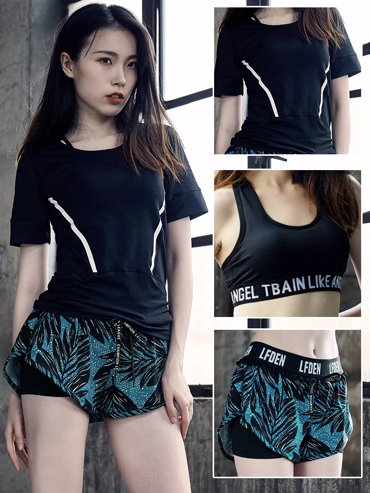 

Set Casual Gym Women's Summer Online Celebrity Slimming Shaking Sonic Dry Loose-Fit Sports Yoga Dress Three Short Sleeve