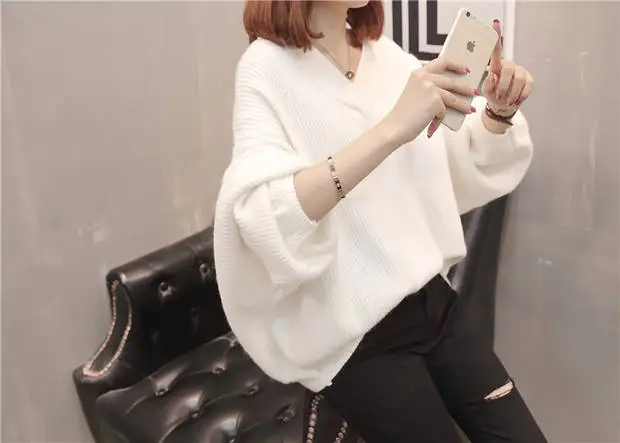 Пуловер, Blusas De Inverno Feminina, хлопок, половина 9307-8822, настоящая фотография, новинка, однотонный, v-образный вырез, летучая мышь, трикотаж, 52-1f, 5 рядов, 4 полки