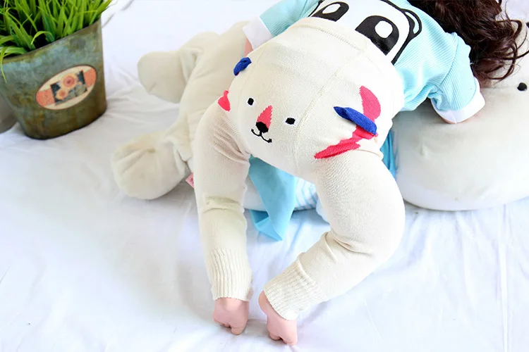 Spring And Autumn Children Pp Pants Cute Cartoon Bear Capri Infants Big Pp Pants Knitted Stripes