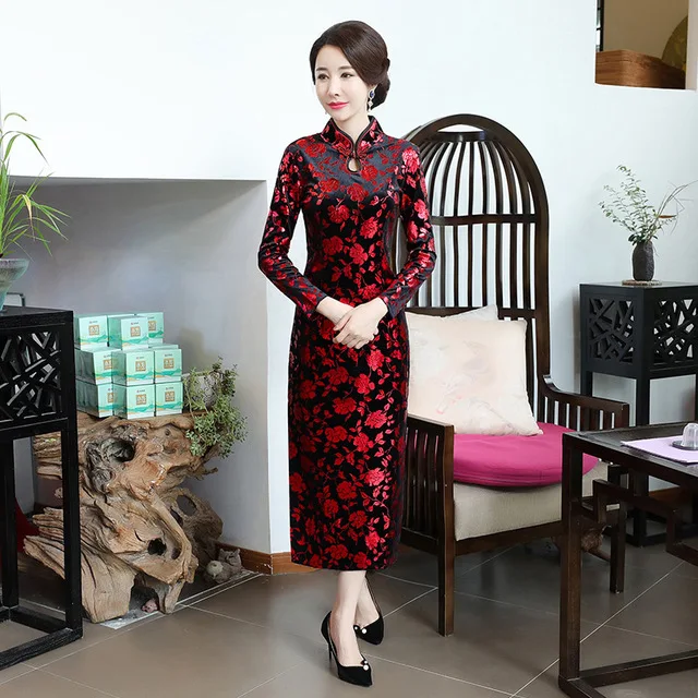 Женское элегантное тонкое китайское платье cheongsam большого размера с принтом, вечернее платье, китайское свадебное сексуальное китайское традиционное платье qipao - Цвет: red