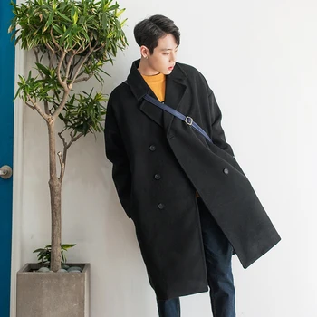 

Men's coat 2019 autumn and winter new casual woolen coat loose long lapels jacket youth personality trend men's clothing