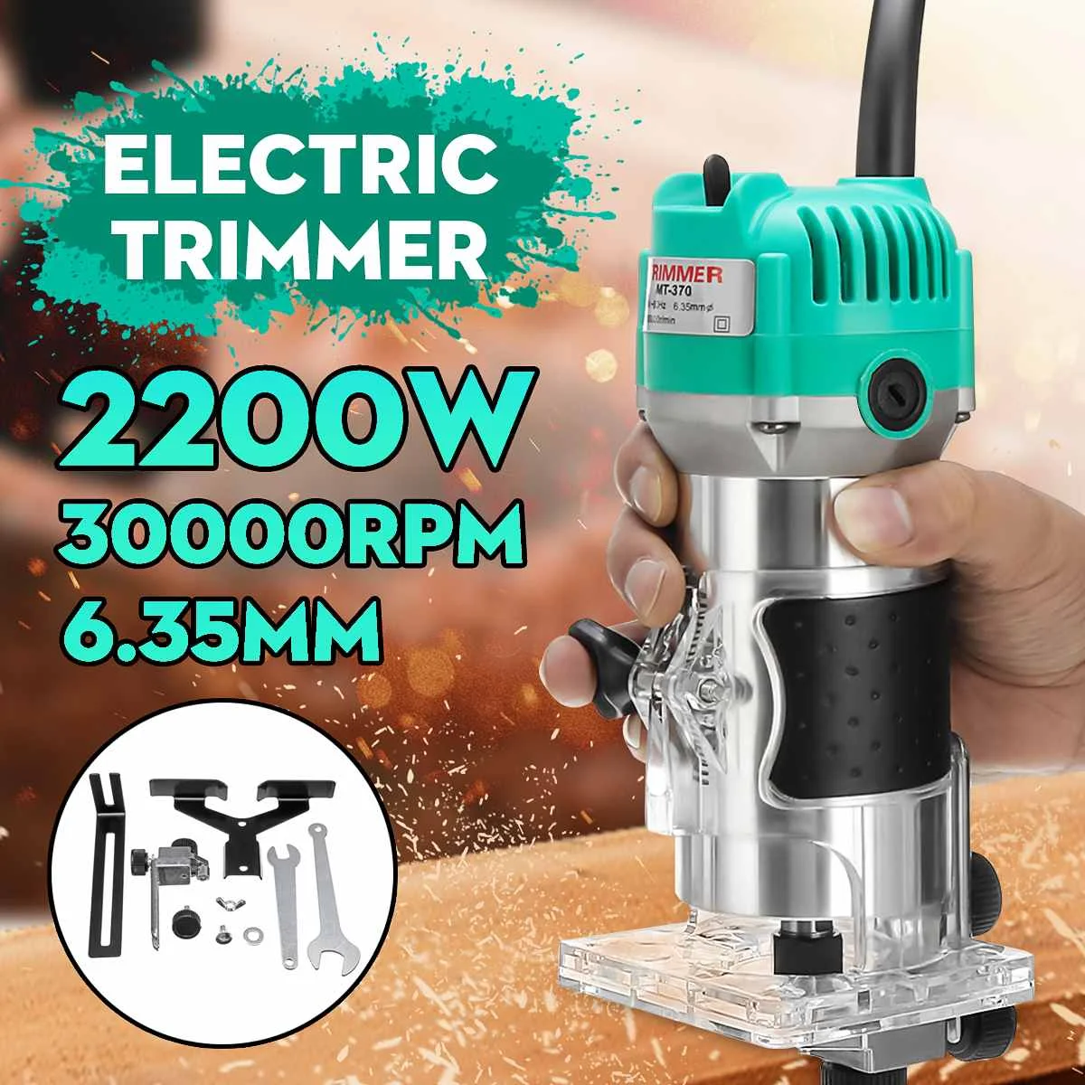 1/4 Inch 2200W Woodworking Electric Trimmer Wood Milling Engraving Slotting Trimming Machine Hand Carving Machine Wood Router