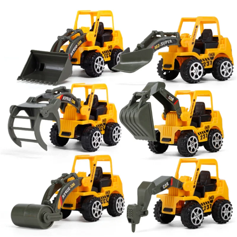 6 шт./лот, мини-экскаватор, модель автомобиля, игрушки, наборы транспортных средств, пластиковый строительный бульдозер, Инженерная модель автомобиля для мальчиков