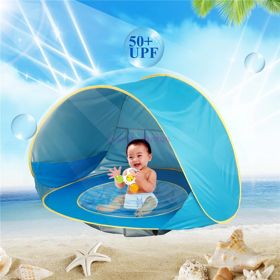 Tente De Plage Pour Bebe 50 Pieces Par Dhl Abri Solaire Anti Uv Avec Piscine Auvent Pop Up Etanche Tente Pour Enfants Aliexpress