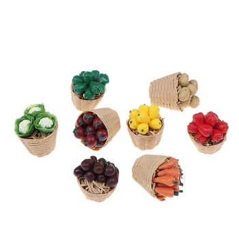 

1:12 Mini Simulation Artificial Fruits and Vegetables Doll House Vegetable Basket Miniature Accessories for Children