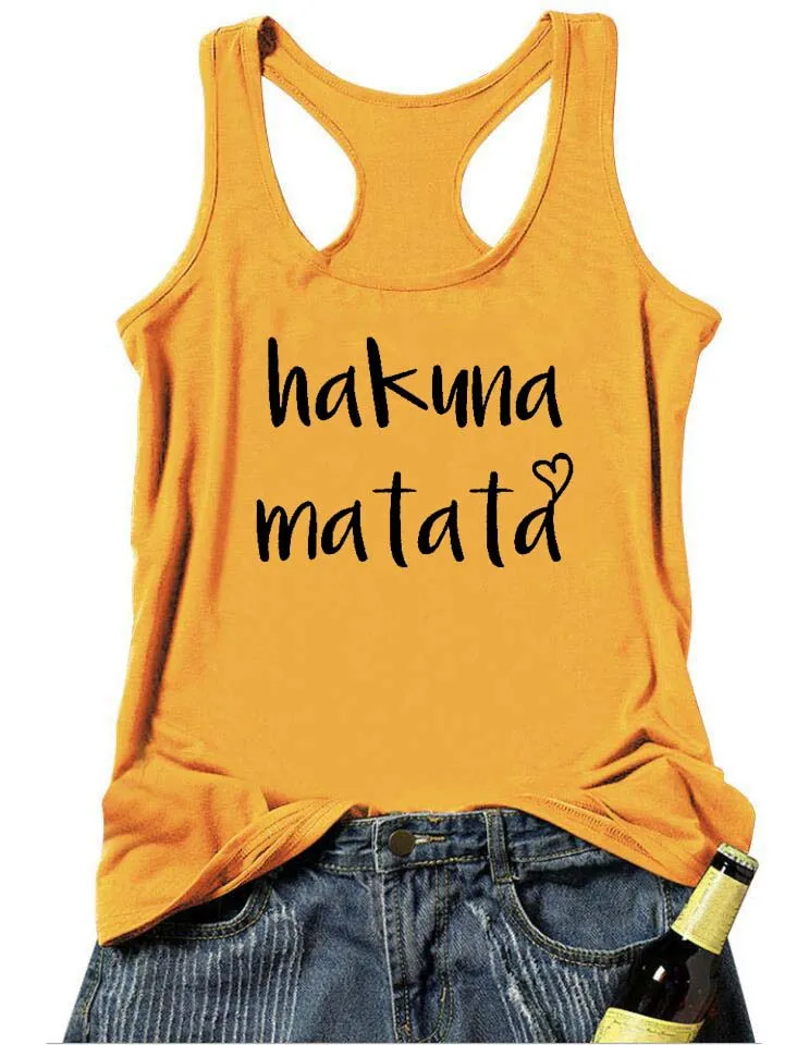 Жилет Hakuna Matata с буквенным принтом; топы на бретелях; Повседневная Эстетическая хлопковая забавная жилетка; рубашка; хлопковая рубашка без рукавов Tumblr; Camiseta - Цвет: gold tee black text