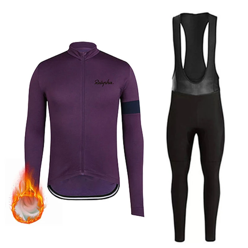 Moxilyn Ropa ciclismo, теплые, новинка, зимние, теплые, флисовые, Джерси, мужские, костюмы, одежда для верховой езды, комбинезон, комплект, флисовый Rapha, комплект - Цвет: Purple