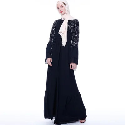 Женские кафтан модные блестки abaya вечернее платье мусульманское длинное платье для девочки - Цвет: A