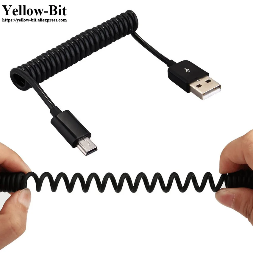 

Mini USB Cable Spiral Coiled USB 2.0 Type A Male to Mini B 5-Pin Male Data Sync & Charger Lead