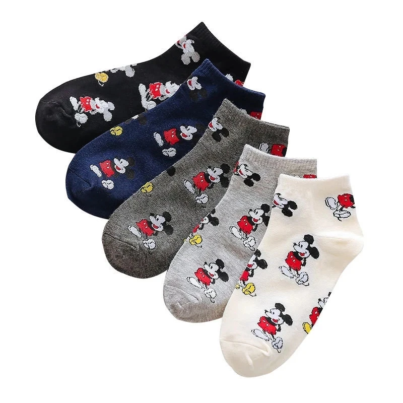 Women Socks 10pc = 5 pairs Mickey mouse Cartoon Summer Invisible cotton Ankle Socks Size 35-41