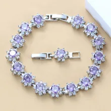 925 пробы серебряные ювелирные изделия натуральный фиолетовый камень CZ кристалл звено цепи браслет Регулируемая длина 21 см для женщин костюм