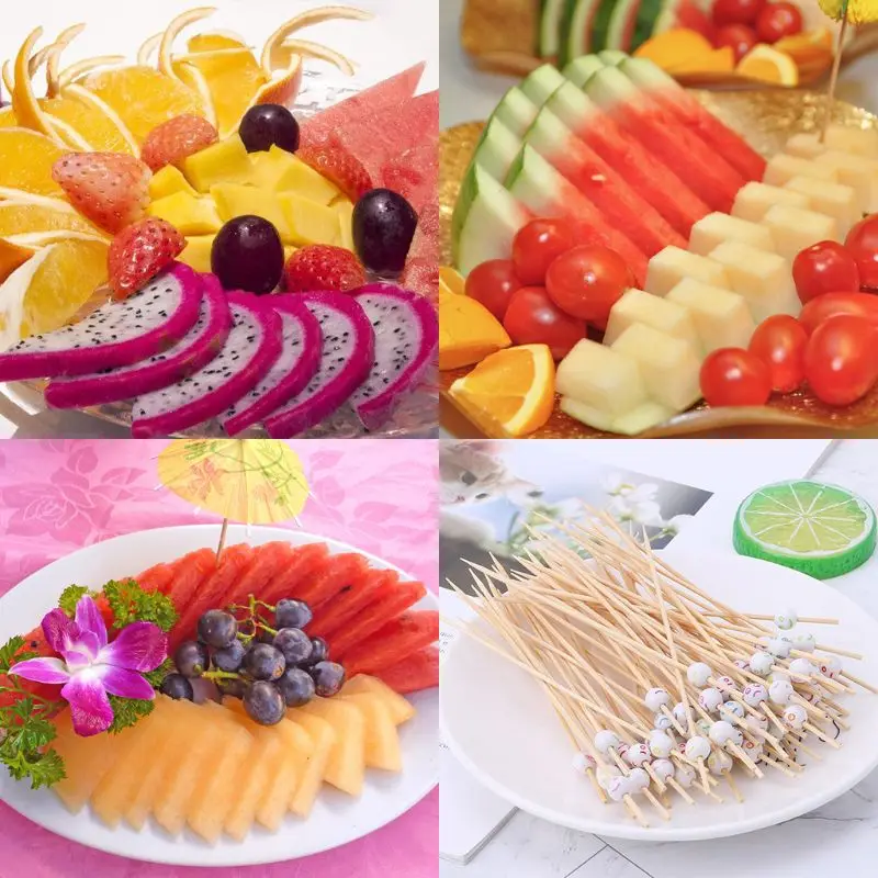 100pcs natural bamboo Smile Face Food Picks Dessert Buffet Fruit Salad Fork Cake Muffin Party Toothpicks