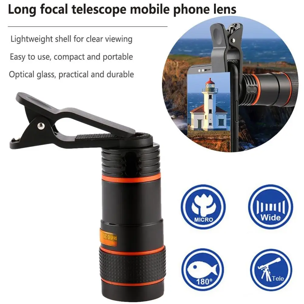 

HD 12X Camera Telescope Lens With Clip Magnification Optical Zoomable Prop Photography Universal For Smart Phones Plug and Play
