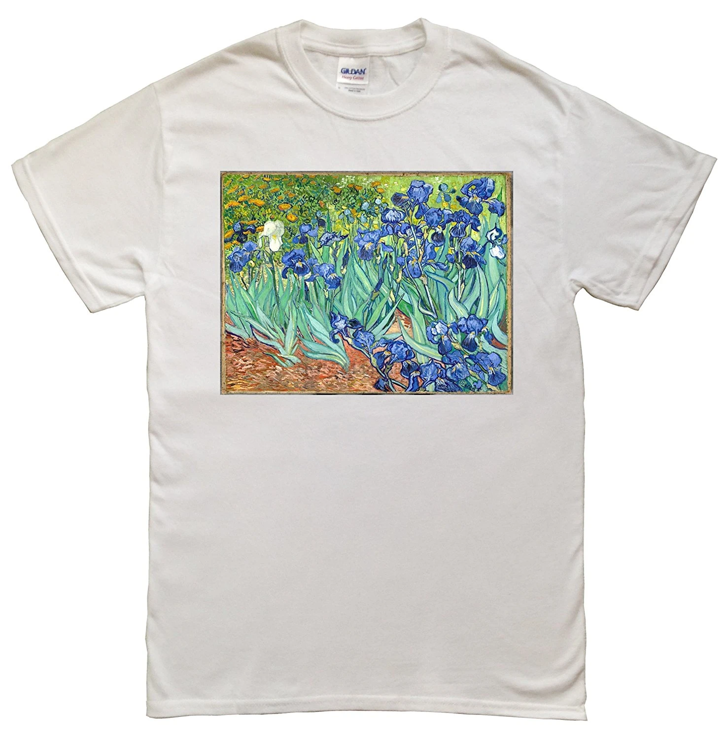 Fashion T Shirt Free Shipping Men Short Sleeve Art Poster Print Irises By Van Gogh Crew Neck Shirts |
