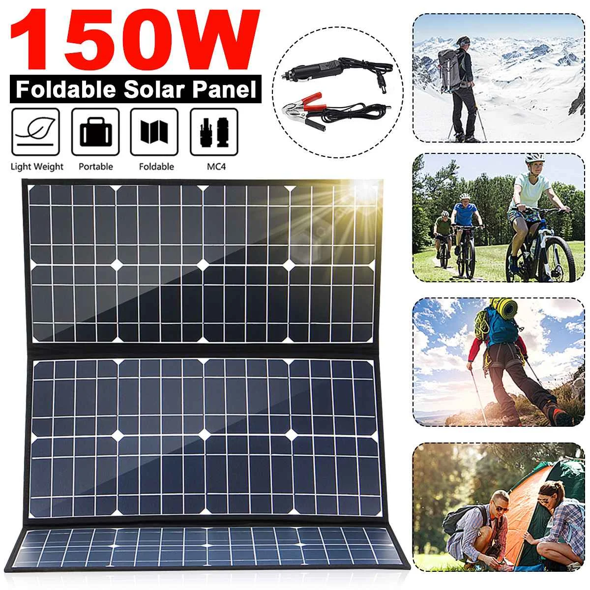 

Foldable 150W 18V Solar Panel Monocrystalline Solar Cells 5V USB 12V DC MC4 For Camping/Boat/RV/Travel/Home