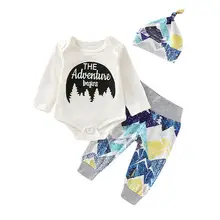 Newborn Baby Girl Boy Clothes Sets 3pcs Print Long Sleeve Romper Pants Leggings Hats Outfits Set Clothes