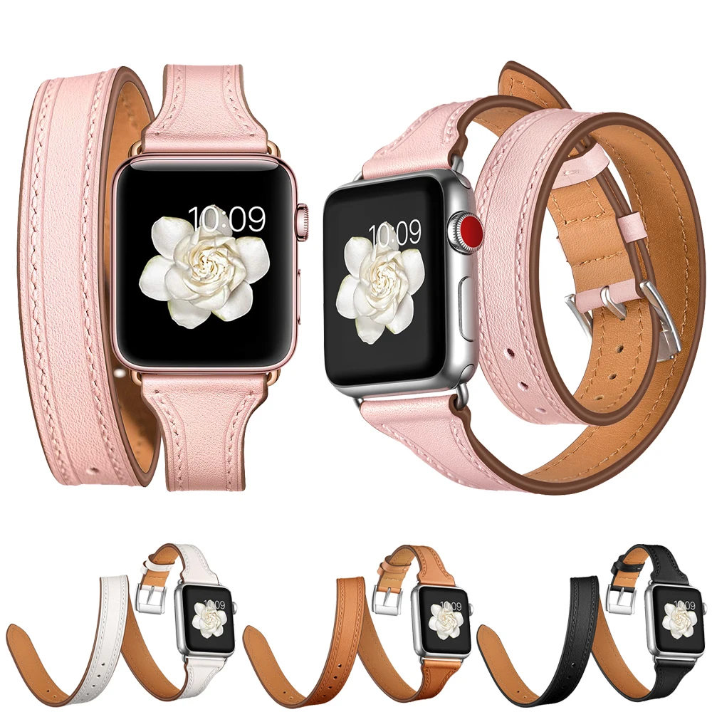 

Extra Long Genuine Leather Loop Watchband for Apple Watch Series 5 4 3 2 1 Double Tour Sport Strap for iwatch band 38/42/40/44mm
